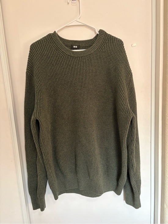Uniqlo Other - Uniqlo Mens Waffle Knit Crew Neck Sweater Green Cotton Blend XL Preppy